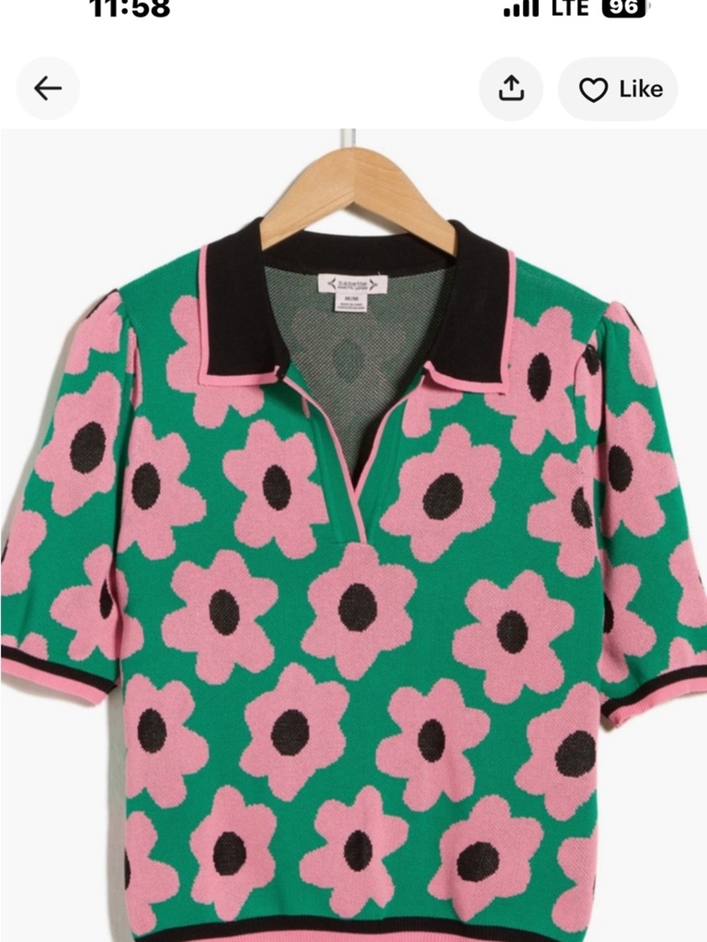 Nanette Lepore Green and Pink Floral Knit Polo